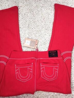 NEW True Religion Pull-On Flare Jeans Red Anniversary Small